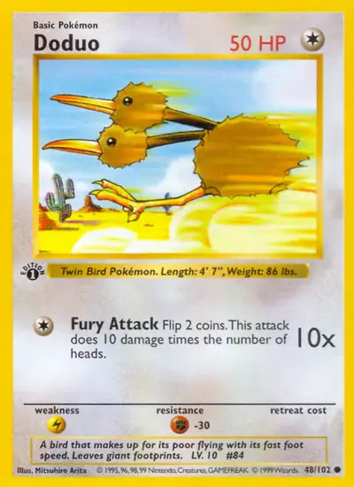 Doduo 48/102, Base Set, illustrated by Mitsuhiro Arita