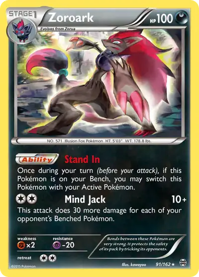 Zoroark 91/162, BREAKthrough, illustrated by kawayoo