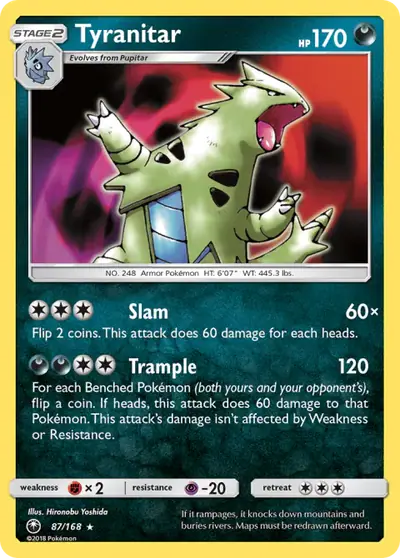 Tyranitar 87/168, Celestial Storm, illustrated by Hironobu Yoshida