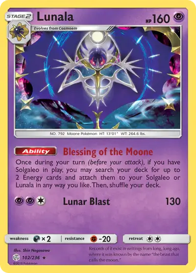 Lunala 102/236, Cosmic Eclipse, illustrated by Shin Nagasawa