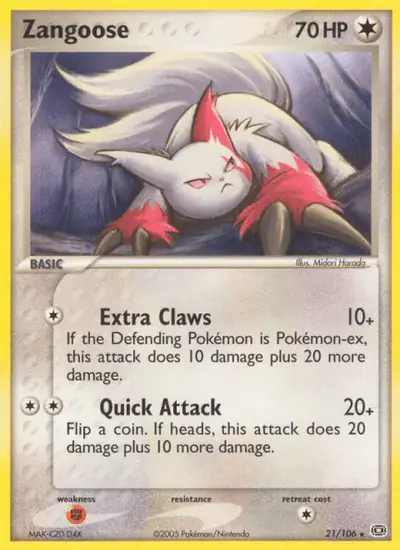 Zangoose 21/106, Emerald, illustrated by Midori Harada