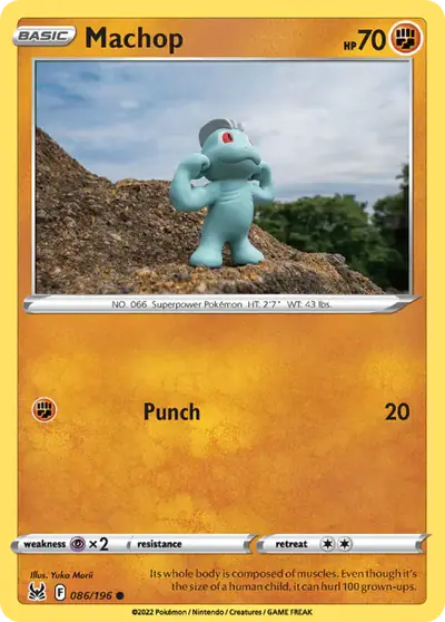 Machop 086/196, Lost Origin, illustrated by Yuka Morii