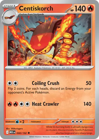 Centiskorch 030/132, Mega Evolution Base, illustrated by Shiburingaru