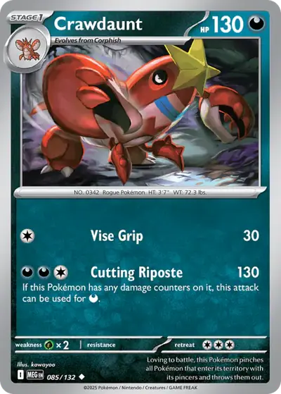 Crawdaunt 085/132, Mega Evolution Base, illustrated by kawayoo