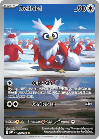 Delibird 152/132, Mega Evolution Base, illustrated by Takeshi Nakamura