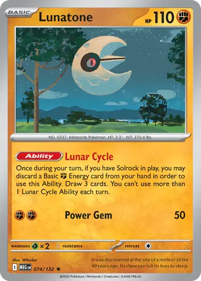 Lunatone 074/132, Mega Evolution Base, illustrated by Whisker