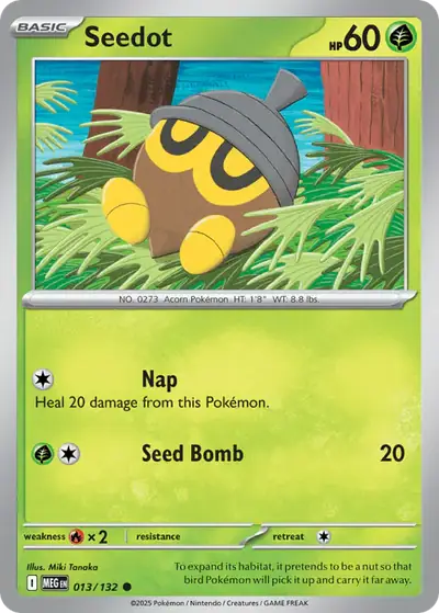 Seedot 013/132, Mega Evolution Base, illustrated by Miki Tanaka