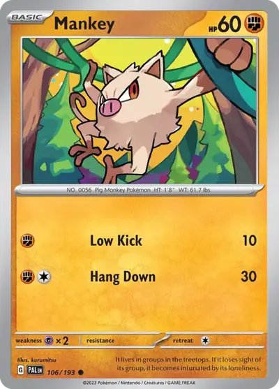 Mankey 106/193, Paldea Evolved, illustrated by kurumitsu