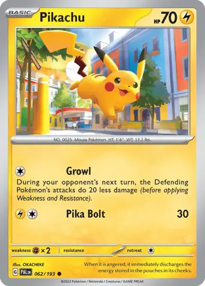 Pikachu 062/193, Paldea Evolved, illustrated by OKACHEKE