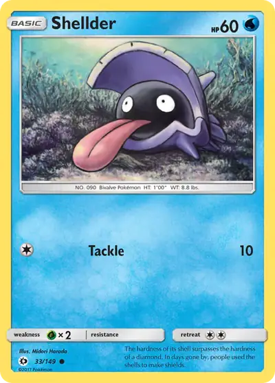 Shellder 33/149, Sun & Moon Base, illustrated by Midori Harada