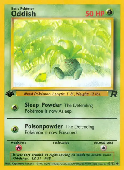 Oddish 63/082, Team Rocket, illustrated by Kagemaru Himeno
