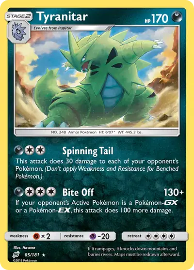 Tyranitar 85/181, Team Up, illustrated by Hasuno